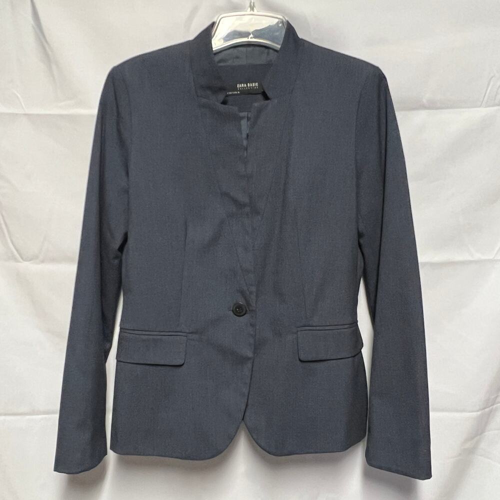 ZARA Basic Navy Blue Blazer Size Small Button Fro… - image 1